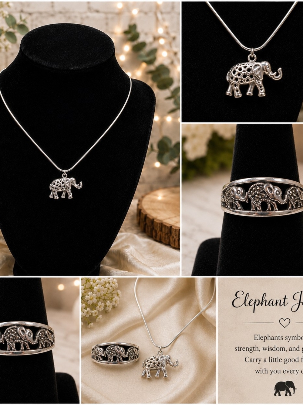 Silver Elephant Pendant Necklace - Women Jewelry